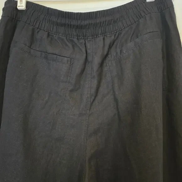 Athleta Retreat High Rise Linen Ankle Pant Black L Elastic Waist Pockets - Picture 5 of 11